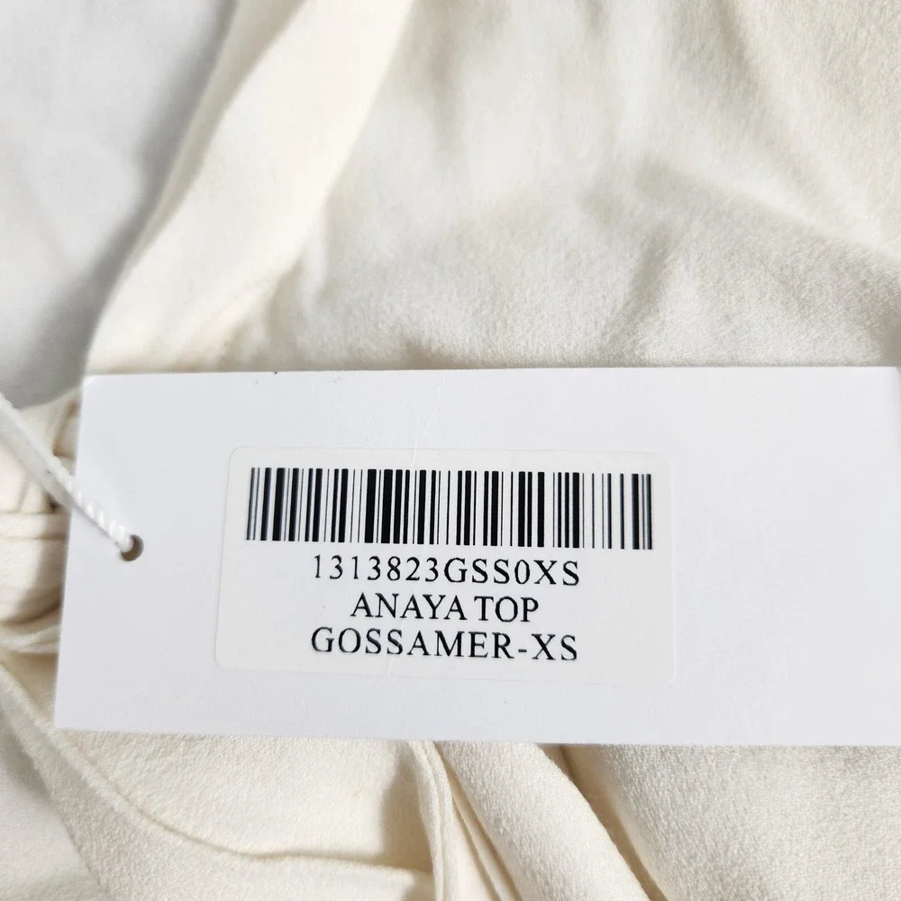 Reformation Anaya Top Gossamer White Tie Neck Puff Sleeve Blouse XS NEW